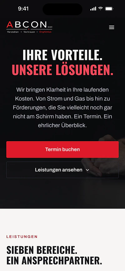 Startseite von ab-con.at in der Smartphone-Ansicht