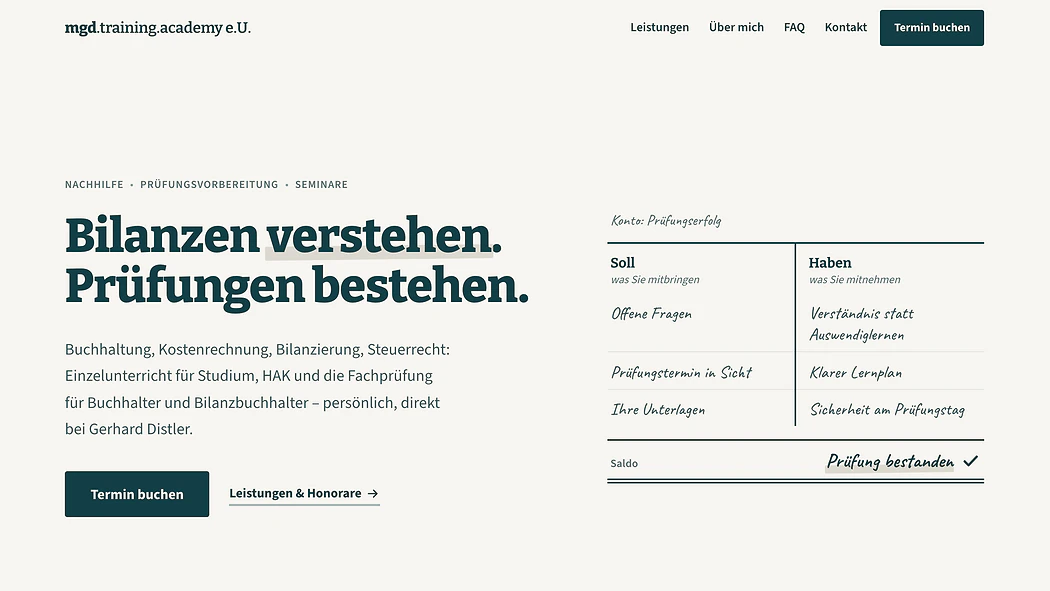 Startseite von mgd-ta.at in der Desktop-Ansicht