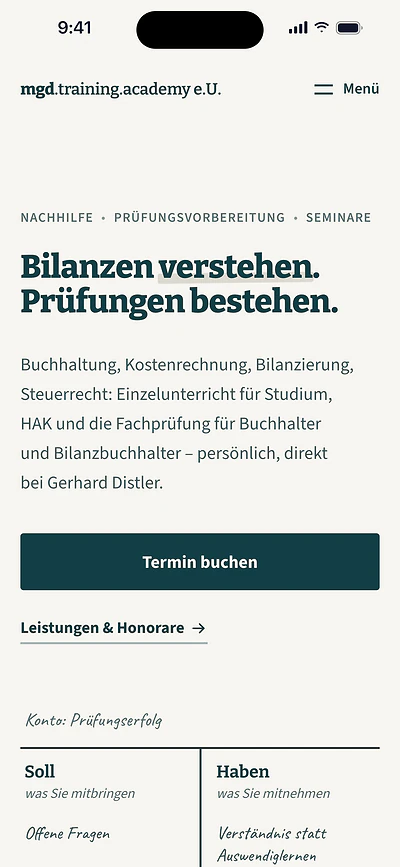 Startseite von mgd-ta.at in der Smartphone-Ansicht